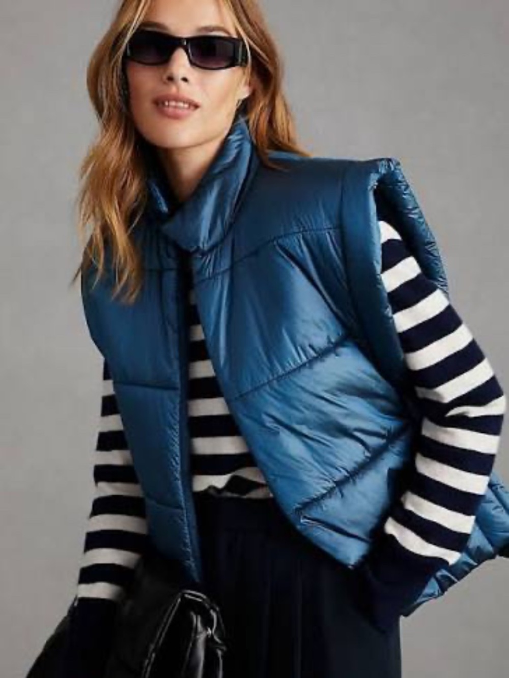 Anthropologie X Pilcro side tie Puffer Packable Vest - Blue - One Size